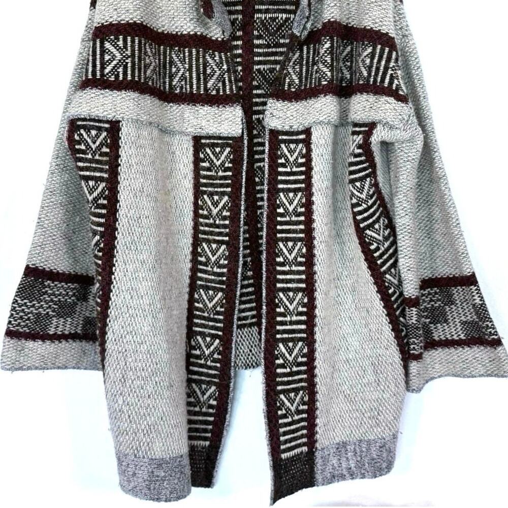 Zara Knit Oversized Sweater Jacket Chunky Knit Aztec Duster Size Small Gray Red - Picture 5 of 14